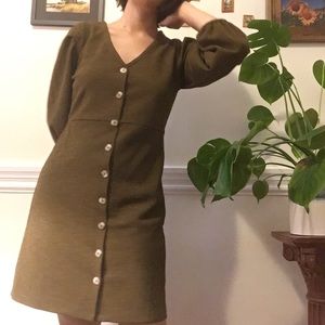 Olive green midi button dress